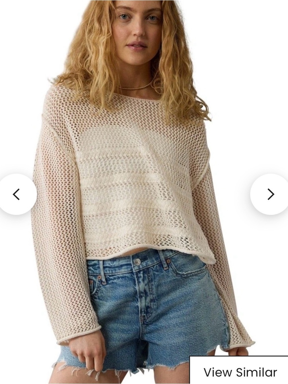 AE Cropped Open-Stitch Off-the-Shoulder Sweater